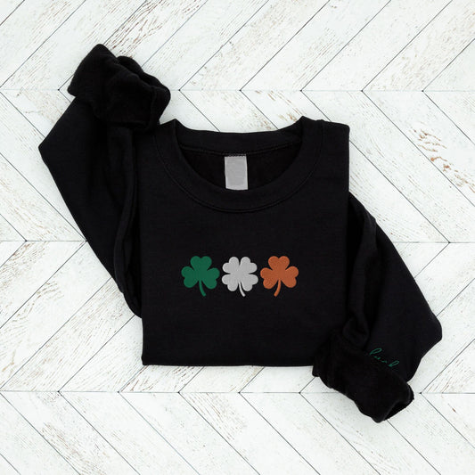 Comstylish Irish St Patricks Lucky Embroidery Vintage Pattern Casual Sweatshirt