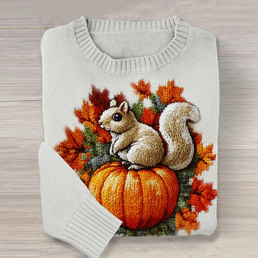 Vintage Squirrels And Pumpkin Art Pattern Knit Sweater artswardrobe