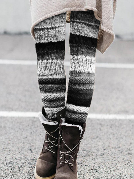 Vintage Black & White Patchwork Cozy Knit Leggings elevenforest