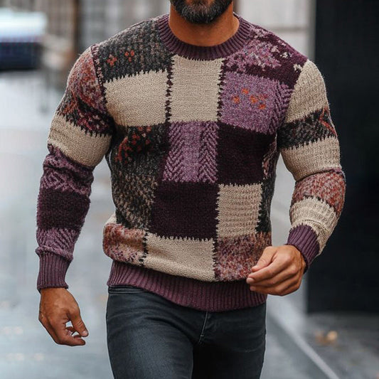 Men'S Vintage Color Block Jacquard Cozy Sweater artswardrobe
