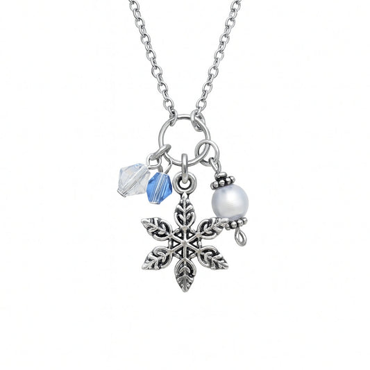 Snowflake Pearl Silver Necklace