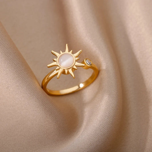 White Opal Solar Adjustable Ring