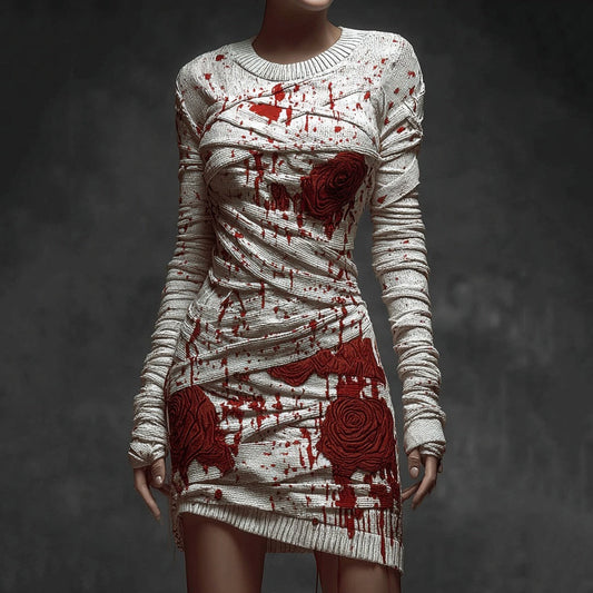 Vintage Bloody Bandages Roses Cozy Sweater Dress artswardrobe