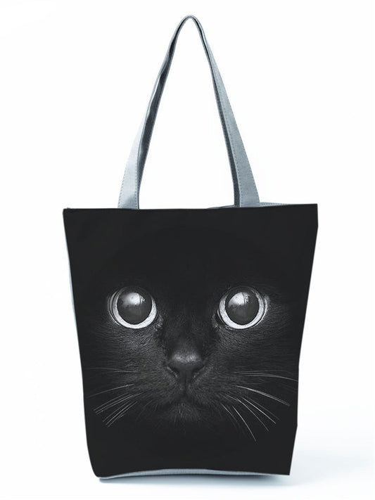 Black Cat Face Print Shoulder Bag elevenforest