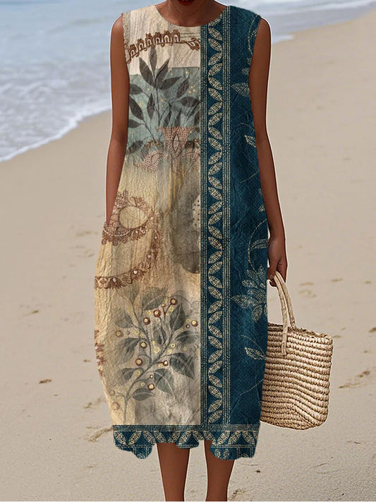 Vintage Floral Patterned Women's Linen Vest Dress artswardrobe