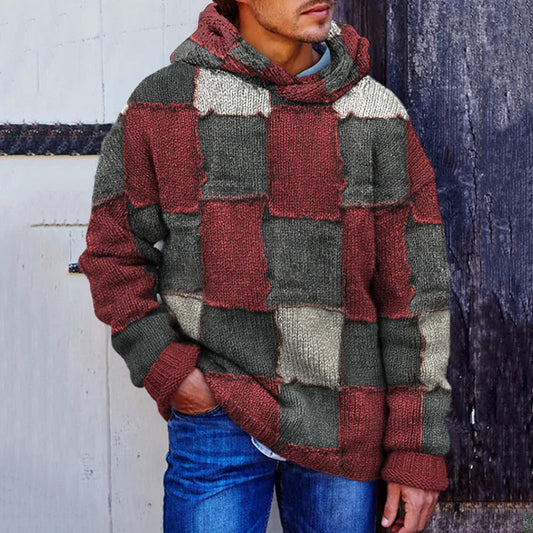 Men's Vintage Patchwork Cozy Hooded Sweater elevenforest