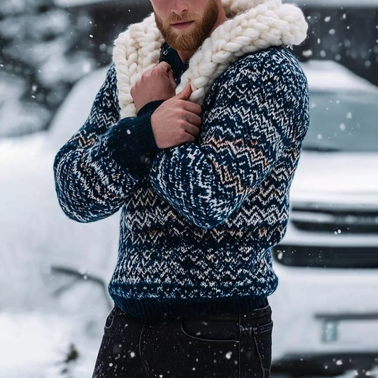 Men's Fairman Island Jacquard Warmth Pattern  Zip Up Collar Sweatshirt elevenforest