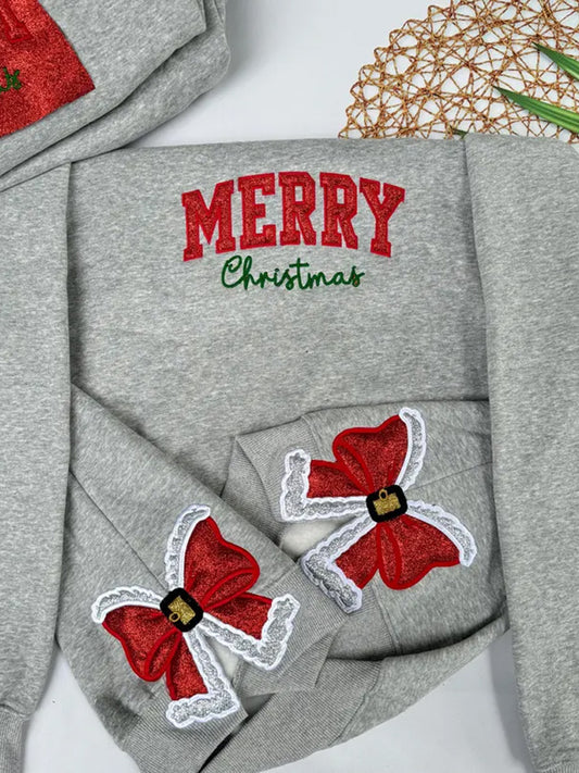 Comstylish Women's Merrychristmas Bow Side Embroidery Printed Sweatshirt
