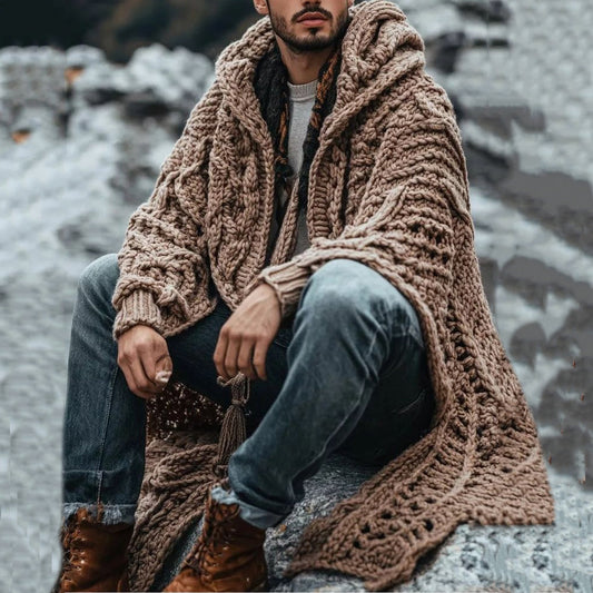 Men'S Thick Knitted Hooded Cardigan Sweater elevenforest