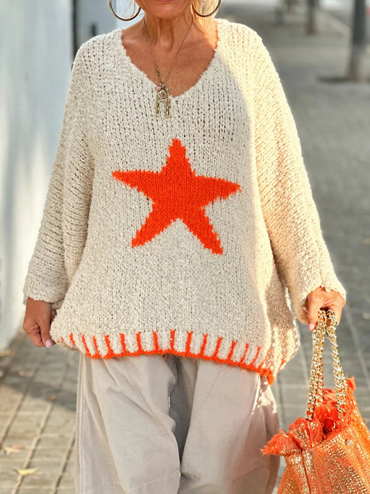 Ingrid® | Long-sleeved oversized sweater with a star V-neck