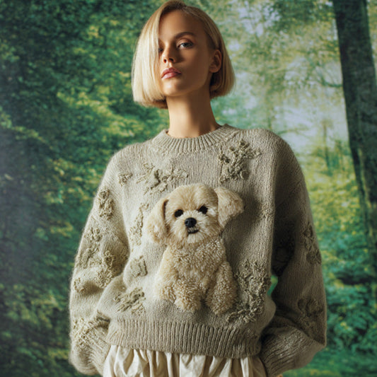 Women's Vintage Mohair Dog Embroidered Sweater elevenforest