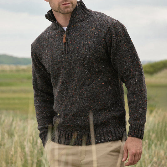 Men'S Vintage Knit Zip Neck Turtleneck Sweater artswardrobe