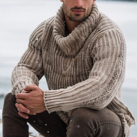 Men's Vintage Jacquard Chunky Knit Warm Turtleneck Sweater artswardrobe