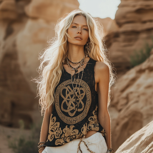 Women's Viking Tribal  Ethnic With Celtic Knot Pattern Art Linen  Sleeveless Top artswardrobe