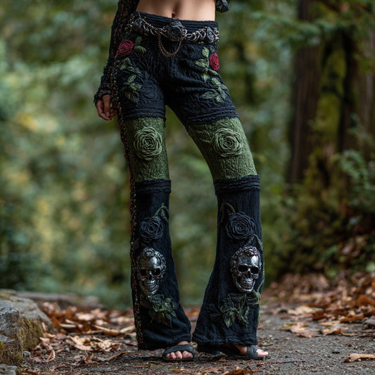 Comstylish Women's Vintage Skull And Rose Pattern Casual Jeans