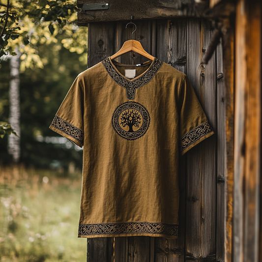 Men's Viking Tree Of Life  Art Linen T Shirt artswardrobe