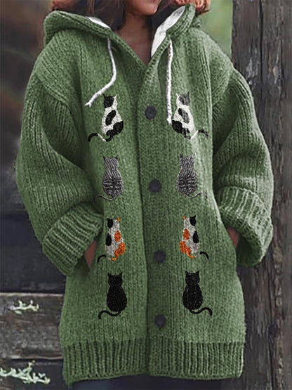 Comstylish Women's Cat Casual Print Cozy Knit Cardigan