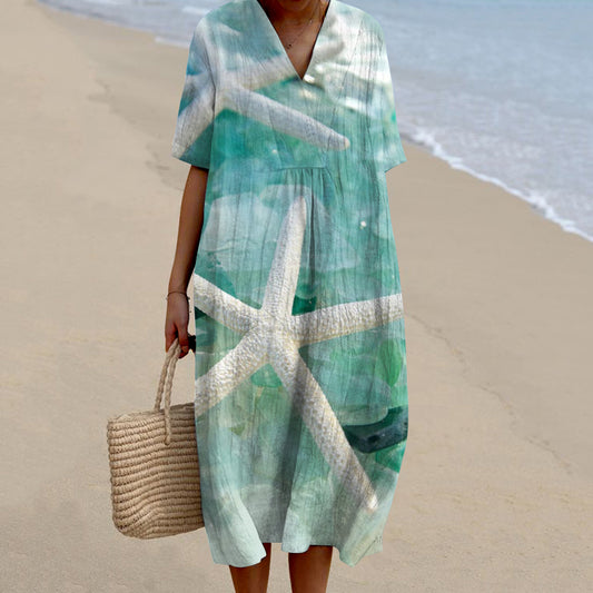Comstylish Vintage Beach Starfish Print Women's Dress