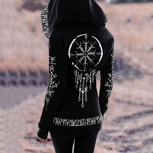 Comstylish Tribal Totem Text Print Retro Zip Hoodie