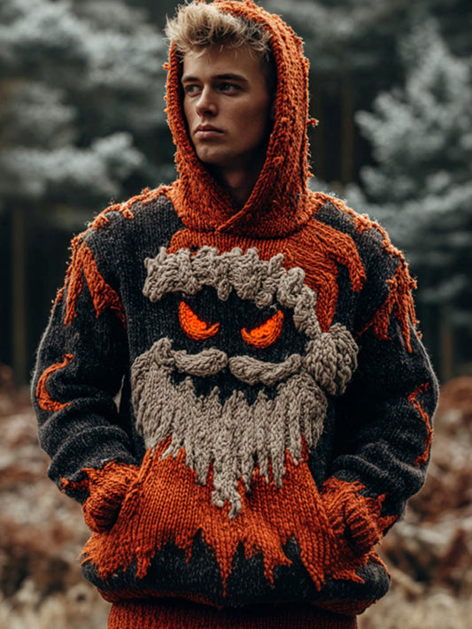 Men's Vintage Ghost Face Christmas Embroidered Hooded Sweater artswardrobe