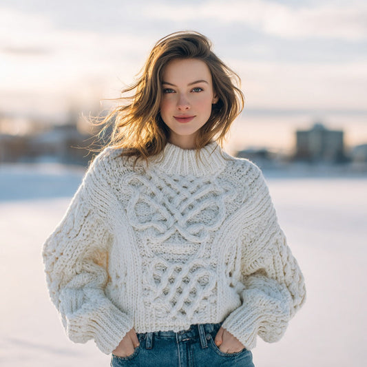 Women's Fair Isle Celtic Knot Knit Warm Crew Neck Sweater elevenforest