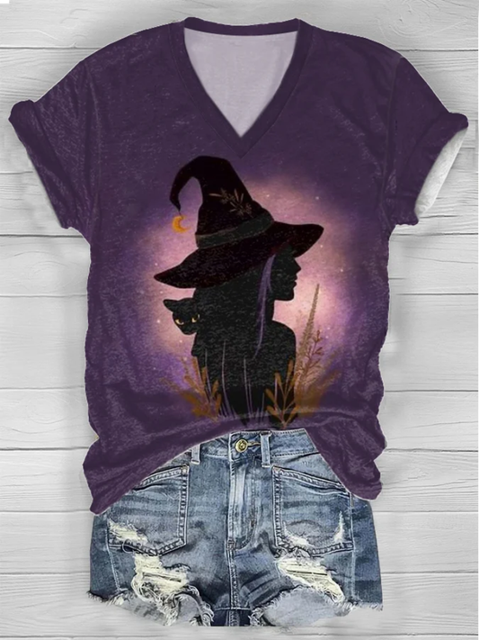 Women's Witch Casual Print Short Sleeve T-Shirt elevenforest