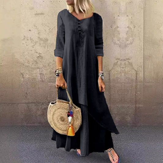 Casual Multi-layer Design Linen Dress artswardrobe