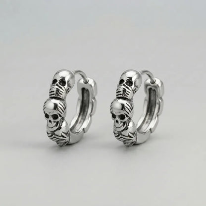 Stacked Skull Huggie Hoop Earrings