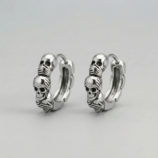 Stacked Skull Huggie Hoop Earrings