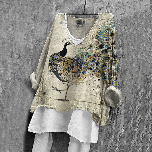 Comstylish Women's Vintage Peacock Art Pattern Comfortable Shirt