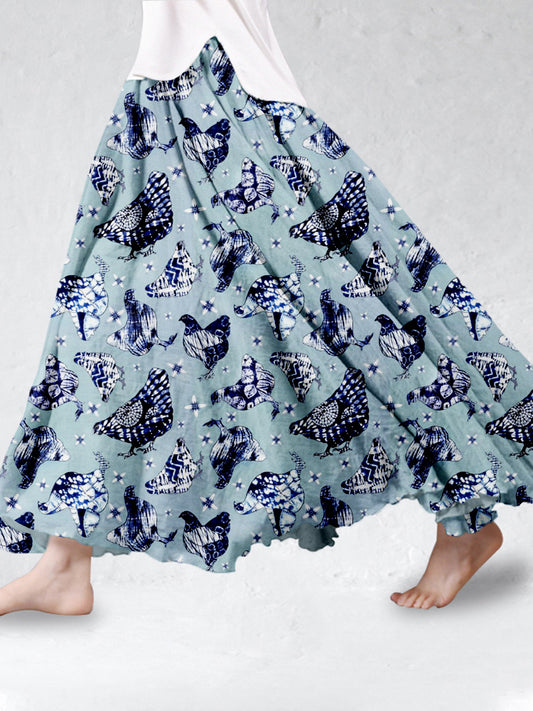 Comstylish Yakei Shibori Art Linen Blend Flowy Wide Skirt