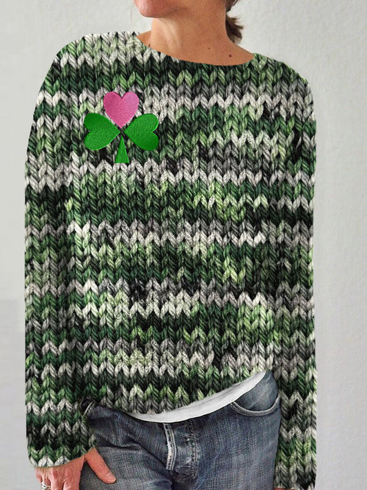 Irish Shamrock Embroidered Retro Chunky Cozy Sweater artswardrobe