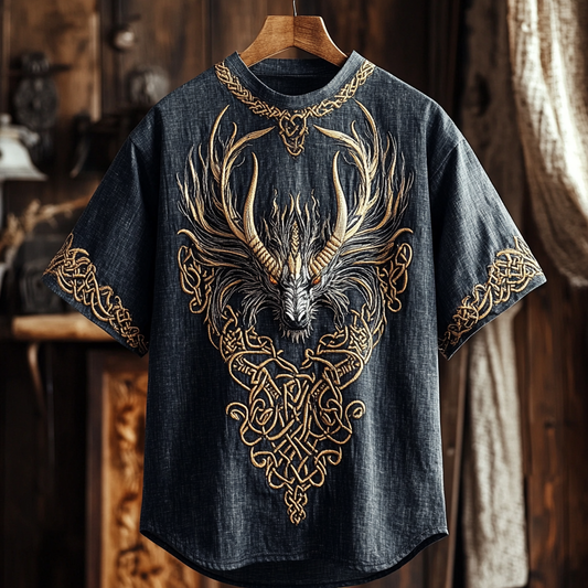 Men's Viking Celtic Dragon Art Cozy Linen T-shirt artswardrobe