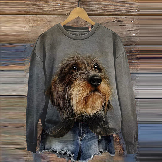 Comstylish Dog Print Crew Neck Casual Sweatshirt