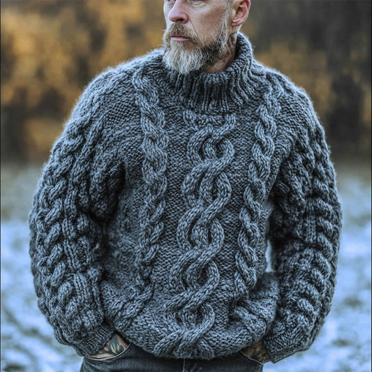 Men's Retro Island Jacquard Chunky Turtleneck Sweater elevenforest