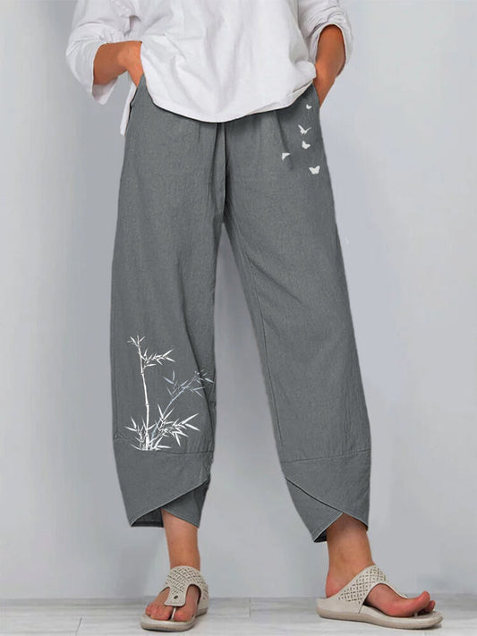 Comstylish Minimalist Bamboo Art Cropped Casual Pants