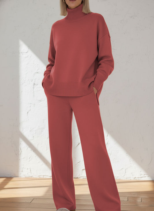 Gray-pink Casual Stand Collar Long Sleeve Top And Casual Long Pants