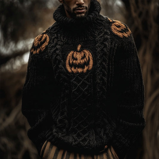 Men's Halloween Pumpkin Inspired Cozy Chunky Turtleneck Sweater elevenforest
