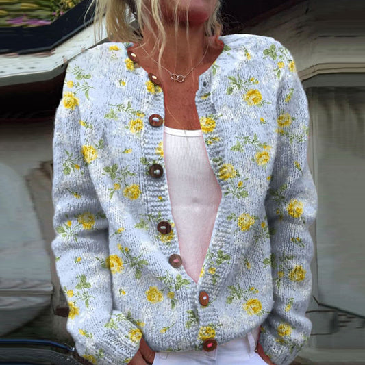 Lovely Flower Art Print Buttoned Cardigan Sweater artswardrobe