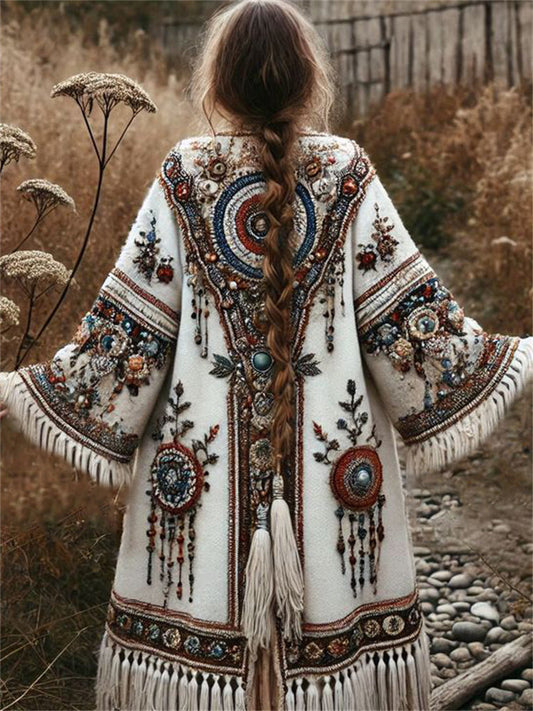 Vintage Western Dream Catcher Beaded Cozy Knit Cardigan elevenforest