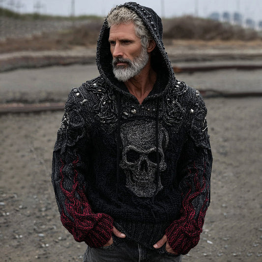 Men's Dark Style Skull Flame Retro Long-sleeved Hooded Sweater artswardrobe
