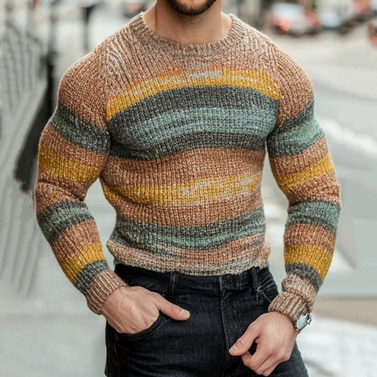Men'S Retro Stripe Art Cozy Knit Sweater elevenforest
