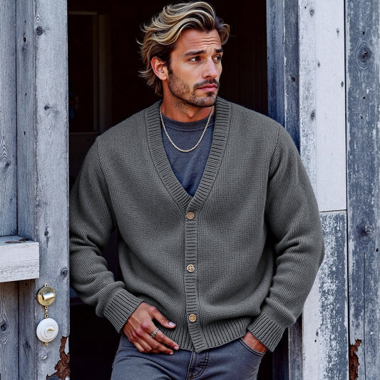 Men's Solid Color V-Neck Button Sweater Cardigan elevenforest