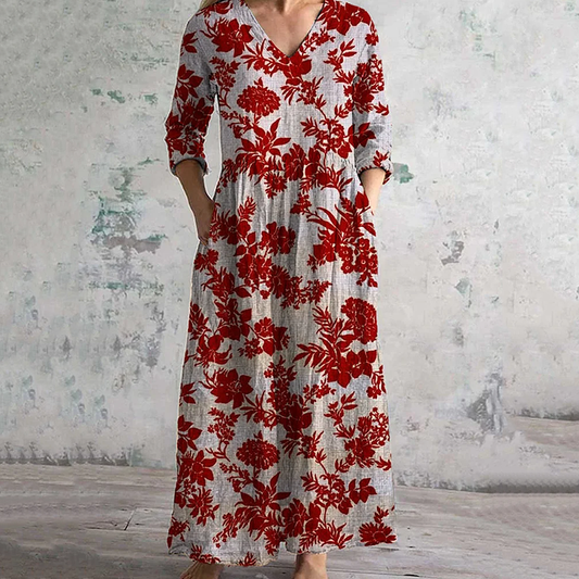Vintage Floral Art Pattern Women's Linen Dress artswardrobe