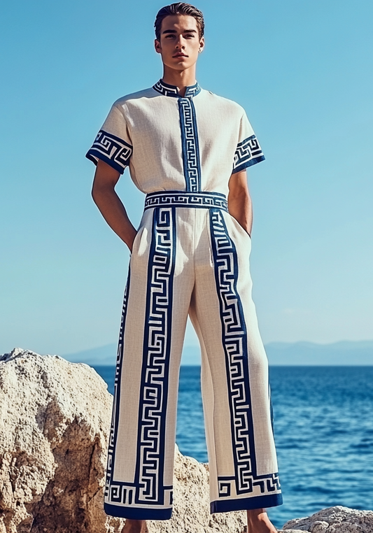 Men's Greek Embroidered Linen Lounge Pants artswardrobe
