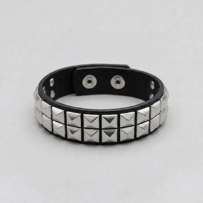 Dark Rebel Twin-Row Studded Leather Bracelet
