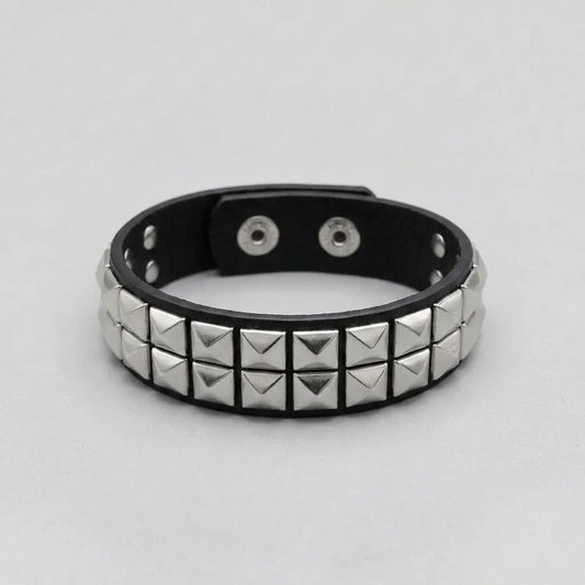 Dark Rebel Twin-Row Studded Leather Bracelet