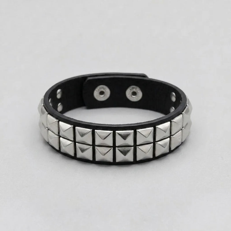 Dark Rebel Twin-Row Studded Leather Bracelet
