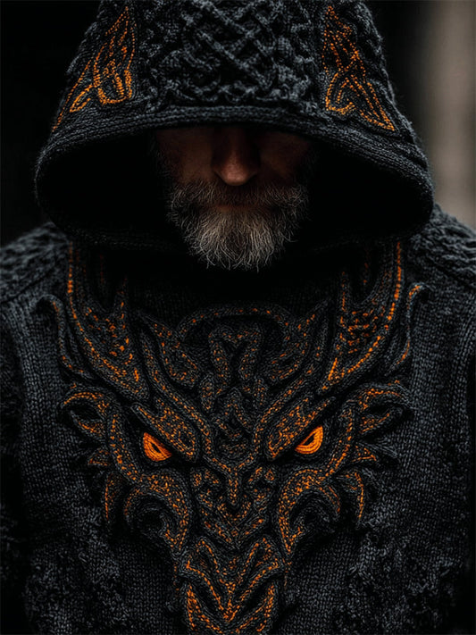 Men's Halloween Viking Evil Dragon Celtic Cozy Chunky Hooded Sweater artswardrobe
