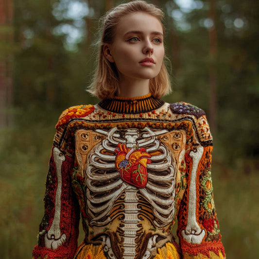 Vintage Halloween Human Anatomy Art Sense Thick Needle Round Neck Sweater artswardrobe